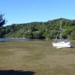 Tryphena Harbour bei Niedrigwasser